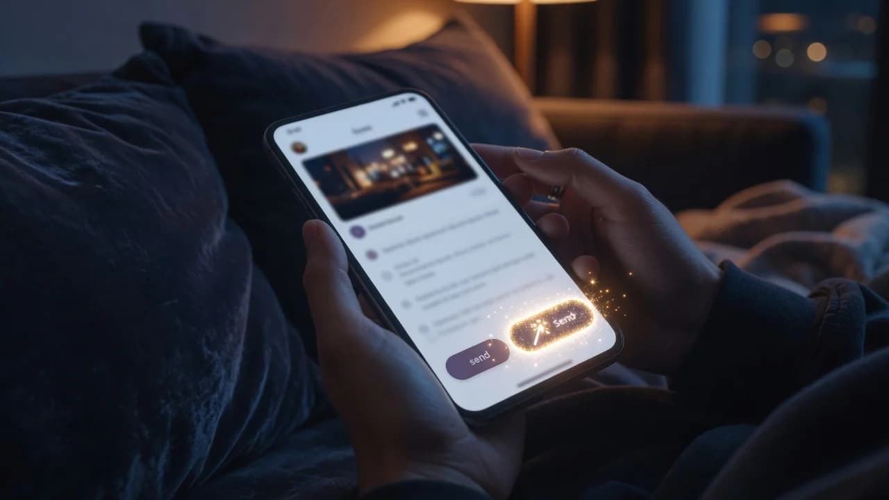 A social post being cleaned up by an on-device writing assistant