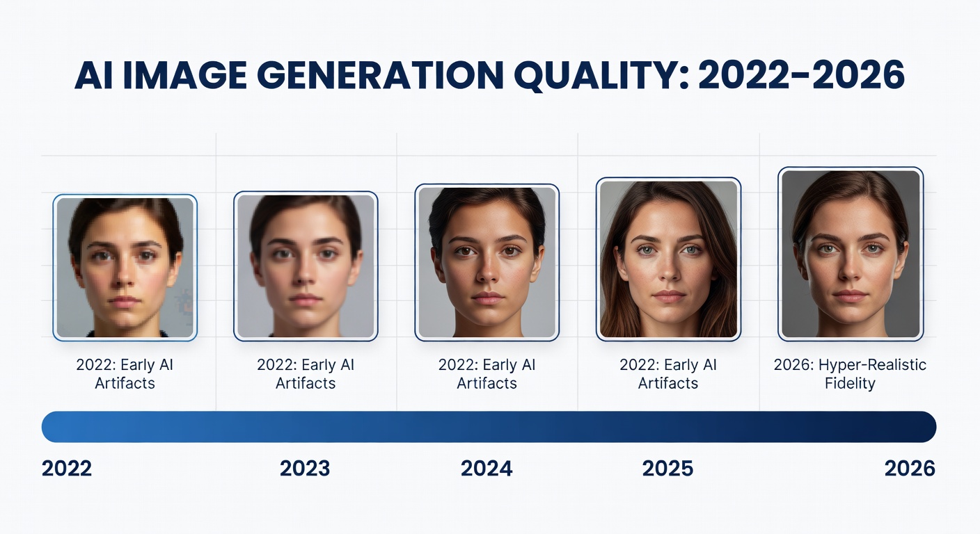 Comparison of AI image quality from 2023 to 2026 showing dramatic improvement