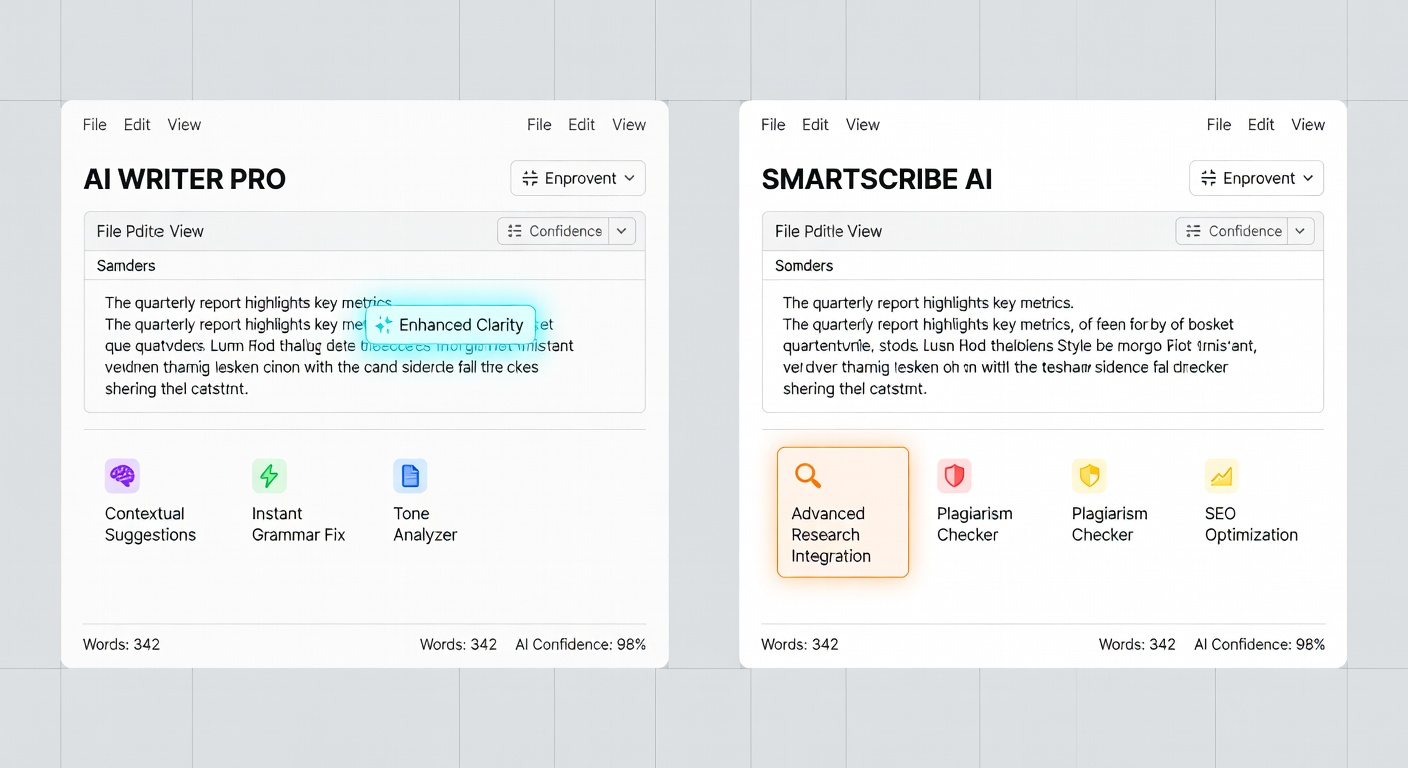 Screenshot showing AI writing assistant comparison in a side-by-side editing workflow