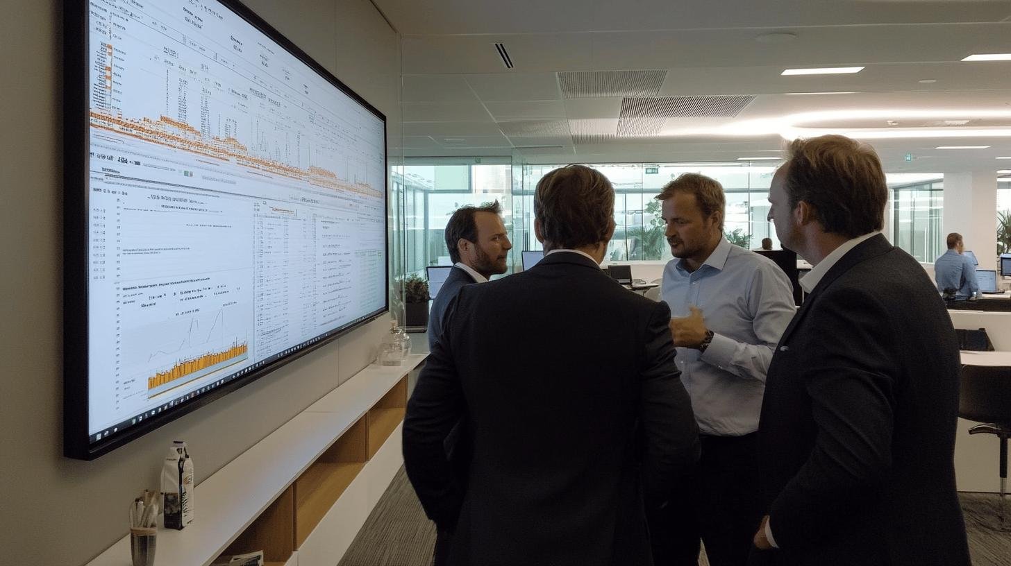 A team in the office discussing the Best Practices for Implementing Analytics in Financial Services.