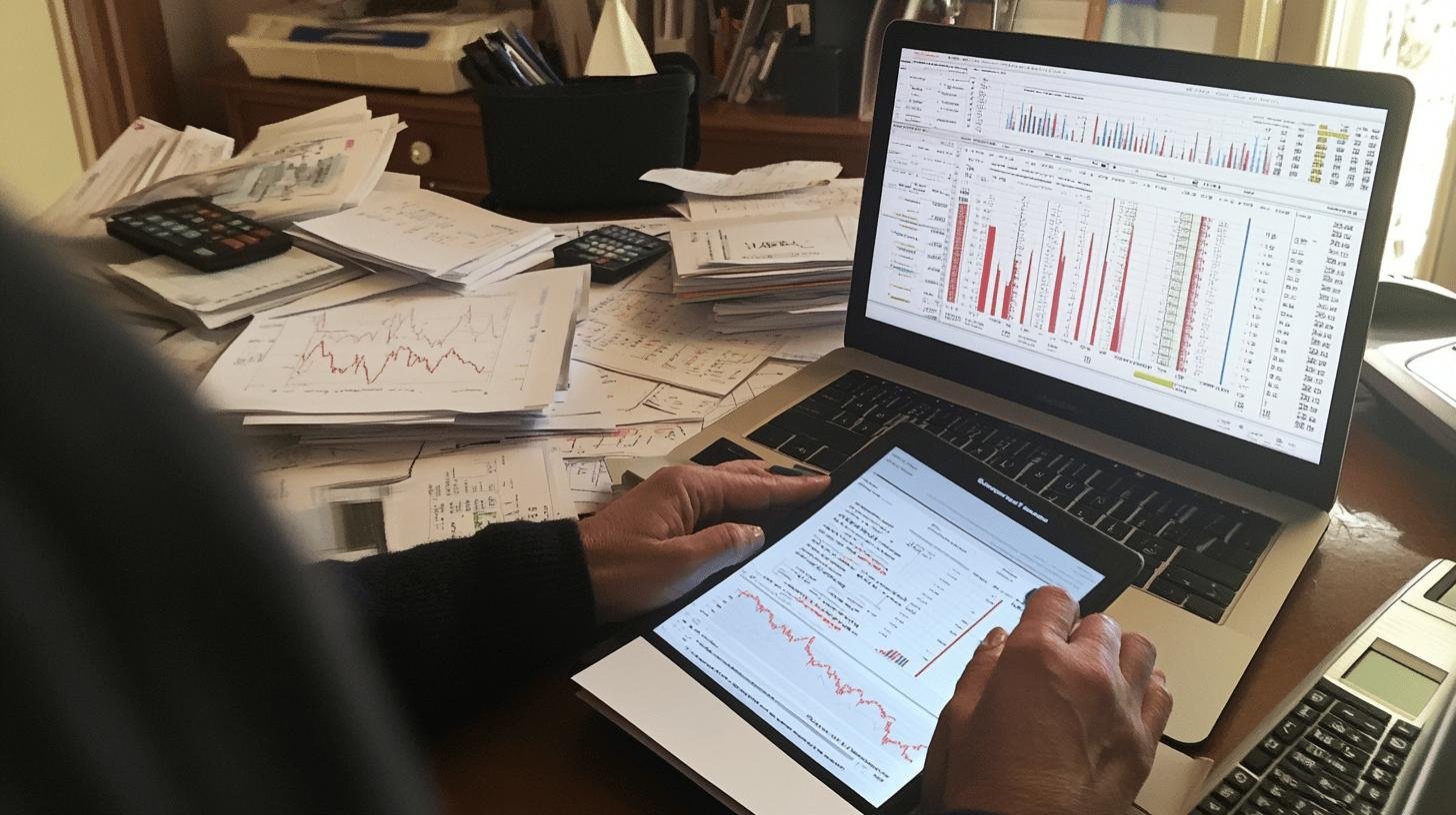 A person checking his laptop screen showing Types of Analytics Used in Financial Services.