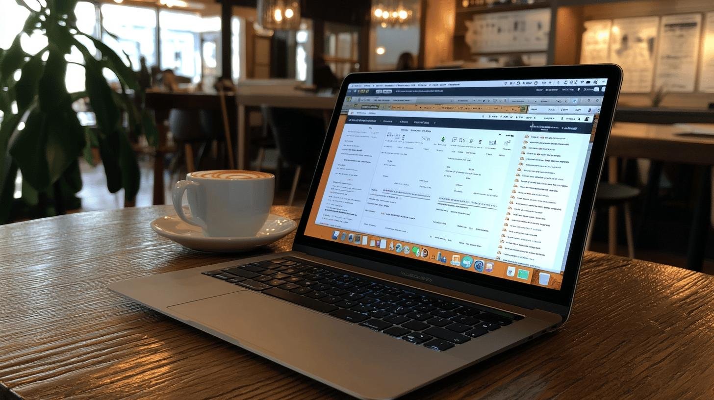 Laptop on a table and cappuccino- Most Affordable Keyword Research Tool for 2023